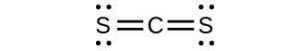 The Lewis structure shows a carbon atom double bonded to two sulfur atoms, each of which has two lone pairs of electrons.