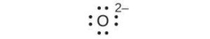 A Lewis dot diagram shows the symbol for oxygen, O, surrounded by eight dots and a superscripted two negative sign.