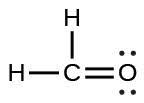 A Lewis structure shows a carbon atom that is single bonded to two hydrogen atoms and double bonded to an oxygen atom. The oxygen atom has two lone pairs of electrons.