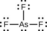 A Lewis structure shows an arsenic atom single bonded to three fluorine atoms. Each fluorine atom has a lone pair of electrons.