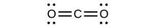 This structure shows a carbon atom double bonded to two oxygen atoms, each of which has two lone pairs of electrons.