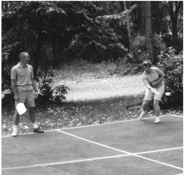 Joel and Joan Pritchard playing pickleball in the 1960's.